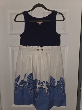 Lilly Pulitzer Navy and White Tank Dress with Blue Shell Border